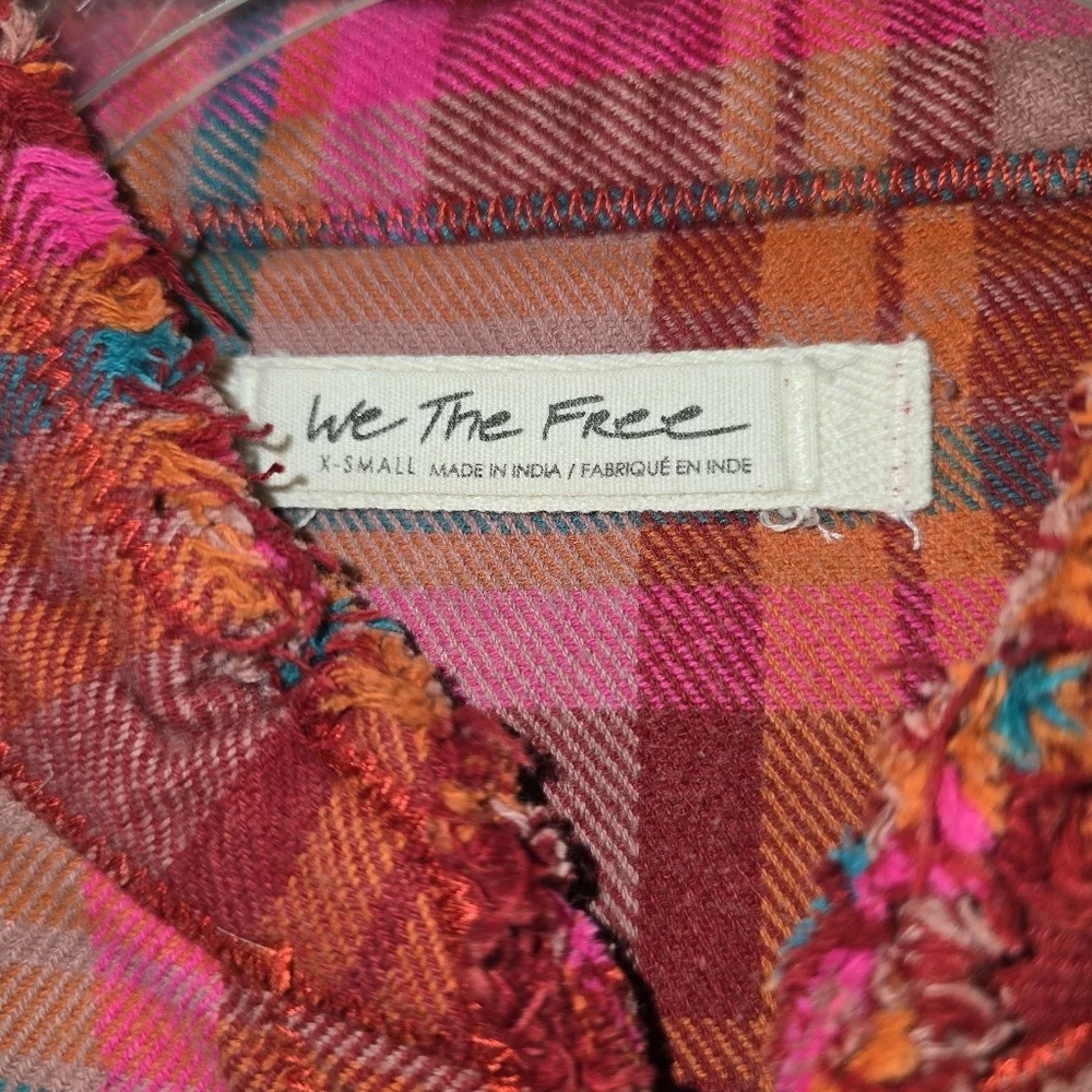 Free People Pink Red Plaid Button-Down Shirt